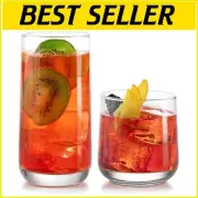 Elegant 16-Piece Glassware Set: 8 Tumbler and 8 Rocks Glasses, Dishwasher Safe