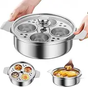 Microwave Egg Poacher, Stainless Steel 4-Cup Poached Egg Maker, Nonstick Cooker Pot for Skillets & Pressure Cookers