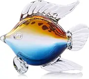 LCCCK Blue Glass Fish Hand Blown Glass Fish Statue Modern Glass Sculptures Home Decor, Tropical Fish Figurines Art Table Decor Animal - for Nautical Coastal Decor&Beach House Office Decor