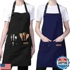 2 Pack Adjustable Bib Aprons with 3 Pockets Professional Kitchen Cooking Apro