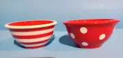 TERRAMOTO Set of 2 Ceramic Nesting Bowls Valentine's Red Stripes and Dots