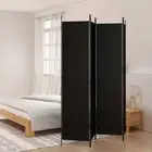 4 Panel Room Divider Black Fabric Foldable Privacy Screen Partition Home Decor
