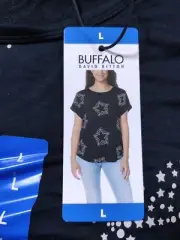 Buffalo Shirt David Bitton Women Large Black Stars Super Soft French Terry