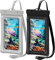 Molosleeve Floating Universal Waterproof Phone Case,Dry Bag Beach Essentials for Kayak Cruise Vacation Accessories Must Haves,Travel Size Toiletries for iPhone 15 14 13 Pro Max,2 Pack-Grey &Black-8.3″