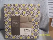 Posh Home Twin 2 Piece Sheet (1 Fitted Sheet 1 Pillowcase) Yellow, Gray, White