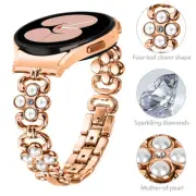 For Samsung Galaxy Watch 4/5/6 Classic Bling Pearl Metal Steel Watch Band Strap