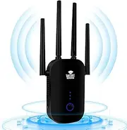 WiFi Extender Booster 1200Mbps Dual Band 2.4GHz & 5.8GHz, Wireless Signal Booster with 4 * 3dBi Antennas, Internet Booster for 3000sq.Ft Coverage (Black)