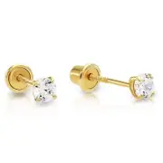 14k Yellow Gold Cubic Zirconia Stud Earrings with Screw Backs 3mm