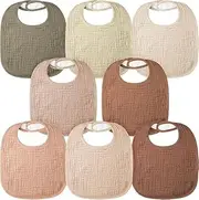 Bearmoss Muslin Baby Drooling Bibs 8 Pack, 100% Cotton Square Adjustable Bandana Bibs for Baby Girls Boys Teething Drool (Coconut Mocha)