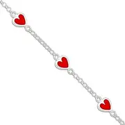 [JewelryWeb] 925 Sterling Silver Solid Polished Enamel Red Love Heart Teen Bracelet 15 Centimeters Spring-Ring 8.5mm Wide Link-Bracelet