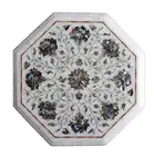 24" Luxury White Marble Coffee Table Abalone Shell Marquetry Floral Inlay Arts