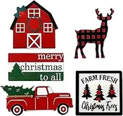 5 Piece Rustic Christmas Decor Set - Wooden Holiday Table Signs, Farmhouse-Style Tiered Tray | Decorations for Christmas Winter Home Decor, Festive partye Supplies, Shelf, and Table Accents
