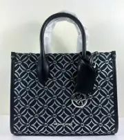 Michael Kors Mirella Small Black Silver Canvas Shopper TZ Crossbody Satchel Bag