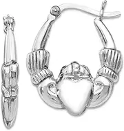 [JewelryWeb] 925 Sterling Silver Patterned Polished Irish Claddagh Celtic Trinity Knot Hinged Hoop Earrings 22.5x17.09mm Wide 3.36mm Thick-Hoop Earring for Women