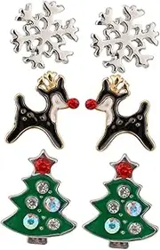 [IWOWHERO] 3 Pairs Christmas Elk Trees Snowflake Earrings Fashion Ear Decor for Women Girls Elegant Present