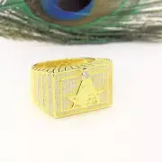 Sterling Silver Gold Plated Masonic Ring W/ Cubic Zirconias Size 11 Extra Large