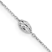 14k White Gold Puffed Rice Bead 9" Anklet with 1" Extension
