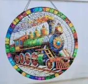 Stunning Christmas Holiday Train Suncatcher Light Catcher Handmade Christmas gif
