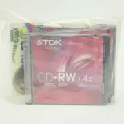 5 TDK CD-RW 80 Min Rewritable Discs NIP