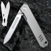 Titanium Folding Utility Knife Scalpel Big #60 Blade Pocket EDC Survival Camping