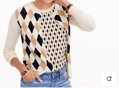 RARE NWT J Crew Jackie Cardigan Sweater Women M Argyle Merino Wool Lightweight