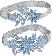 [ANDRESLAD] Floral Bridal Belt Elastic Lace Leg Band for Wedding Bachelorette Party Present Blue