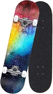 Cinhent 31 inch Skateboard Complete Skate Board 7-Ply Canadian Maple Deck for Extreme Sports and Outdoors, White Skateboard Top Stained Skateboards, Ready to Ride New