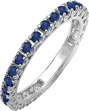 [Dazzlingrock Collection] Round Blue Sapphire Eternity Sizeable Stackable Wedding Band, 10K Gold