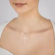 Sterling Silver Rhodium Plated Plain 45mm Cross Pendant, No Chain
