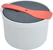 Microwave Rice Cooker, 2L Food Grade PP Pot with Lid, Scoop, Strainer, Steaming Pot, Rice Steamer Container Microwave Dishwasher Safe (PP 2)