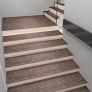 Stair Treads for Wooden Steps Outdoor Non Slip Polyester+PV Rubber Backed, 4pcs Anti Slip Stair Carpet Runner Indoor Washable, Skid Removable Stair Treads for Pet Dog, Elders and Kids (Color : Curry