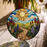 Colorful Sunlit Path Landscape Stained Glass, Window Hanging Decor And Gift
