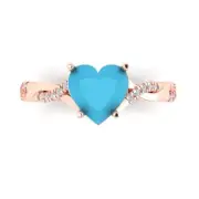 2.1 Heart Twisted Halo Turquoise Stone Promise Bridal Wedding Ring 14k Rose Gold