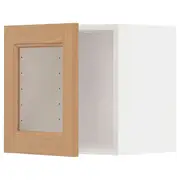 METOD wall cabinet with glass door, white/Vedhamn oak, 40x37x40 cm