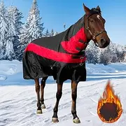 1600D Waterproof Horse Turnout Blanket，Heavy Weight Winter Blanket for Horse,(400g Fill) with Detachable Neck Cover，Horse Rain Sheet (US 81IN (EU 155cm))