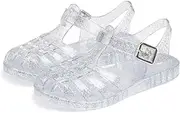 [Sawimlgy] Toddler Girls Jelly Sandals Summer Beach Closed Toe Crystal Princess Dress Flats Little Kids T-strap Soft Rubber Sole Shoes
