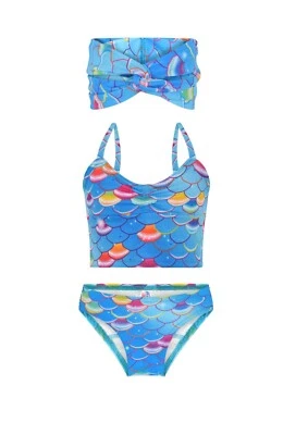 Planet Mermaid Girls Two Piece Tankini & Head Wrap Set - Pacific Rainbow