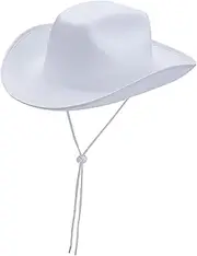 Ｓｉｍｈｏａ White Cowboy Cowgirl Hat with Adjustable Chin Strap, Sun Hat for Travel, Stage, Performance, Party, Cosplay, Hiking