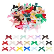 100Pcs Mini Ribbon Bow 1.8 inch Mini Fabric Satin Ribbon Multicolor