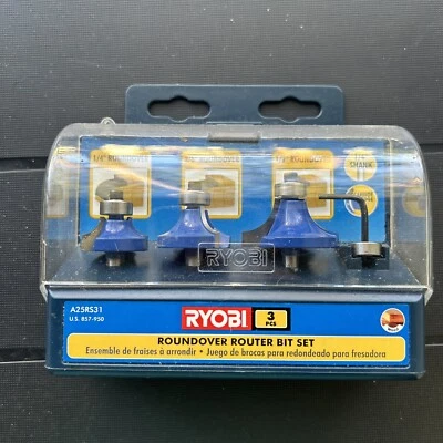 Ryobi Roundover Router Bit Set 3 Pcs Carbide Edge 1/4 Shank