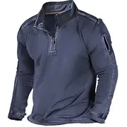Men's Zip Up Hoodie Zip Sweatshirt Tactical Black White Navy Blue Blue Khaki Standing Collar Plain Zip Up Pocket Sports Outdoor Casual Daily Streetwear Cool S