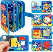 Busy Book for Toddler Soft Baby Felt Montessori Quiet Books with 8 Interactive Pages Ocean Theme Busy Board Preschool Learning Activities for Boys Girls Infants (Blue-Ocean)