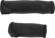 Briny River 1 Pair Leather Bike Grips Retro Bicycle PU Leather Cover 135mm/94mm Suitable for 22mm Bicycle Handlebar Mountain Road MTB Bike, Black