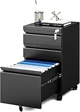 MIIIKO File Cabinet 3 Drawers on Wheels Under Desk, Metal Rolling File Cabinets with Lock for Home Office, Unassembled