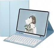 Keyboard Case for iPad 9.7 inch, Cover for iPad Air 1 2 Pro 5th 6th 2018 2017 Generation,Detachable Wireless Keyboard Stand Cover with Pencil Holder for iPad Case 9.7 inch (Light Blue)