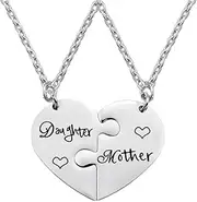 [Sudaporn] Heart Matching Necklaces for Mom Daughter Couples Birthday Gifts for Mother Boyfriend Girlfriend I Love You Gifts for Him Her