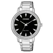 Citizen Silver Steel Eco-Drive Black Dial Solar Women's Watch - FE7040-53E