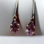 Sterling Silver Amethyst Lever Back Earrings Pear Shape Purple .925