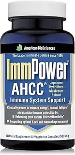 ImmPower AHCC Supplement, 60 Vegetarian Capsules, Enhanced Immune Support, Natural Killer Cell Activity and Cytokine Production, 500 milligrams per Capsule