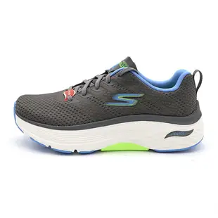 【手刀下單 滿額折扣進行中~~】 Skechers MAX CUSHIONING 深灰 水藍 網布 寬楦 休閒鞋 女款 J1729【128308WGYBL】